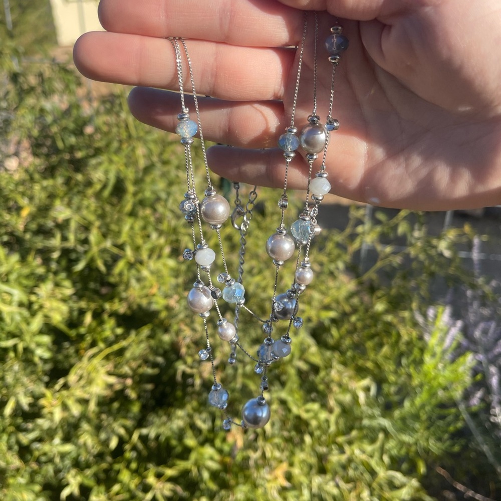 Elegant Silver and Blue Pearl Necklace